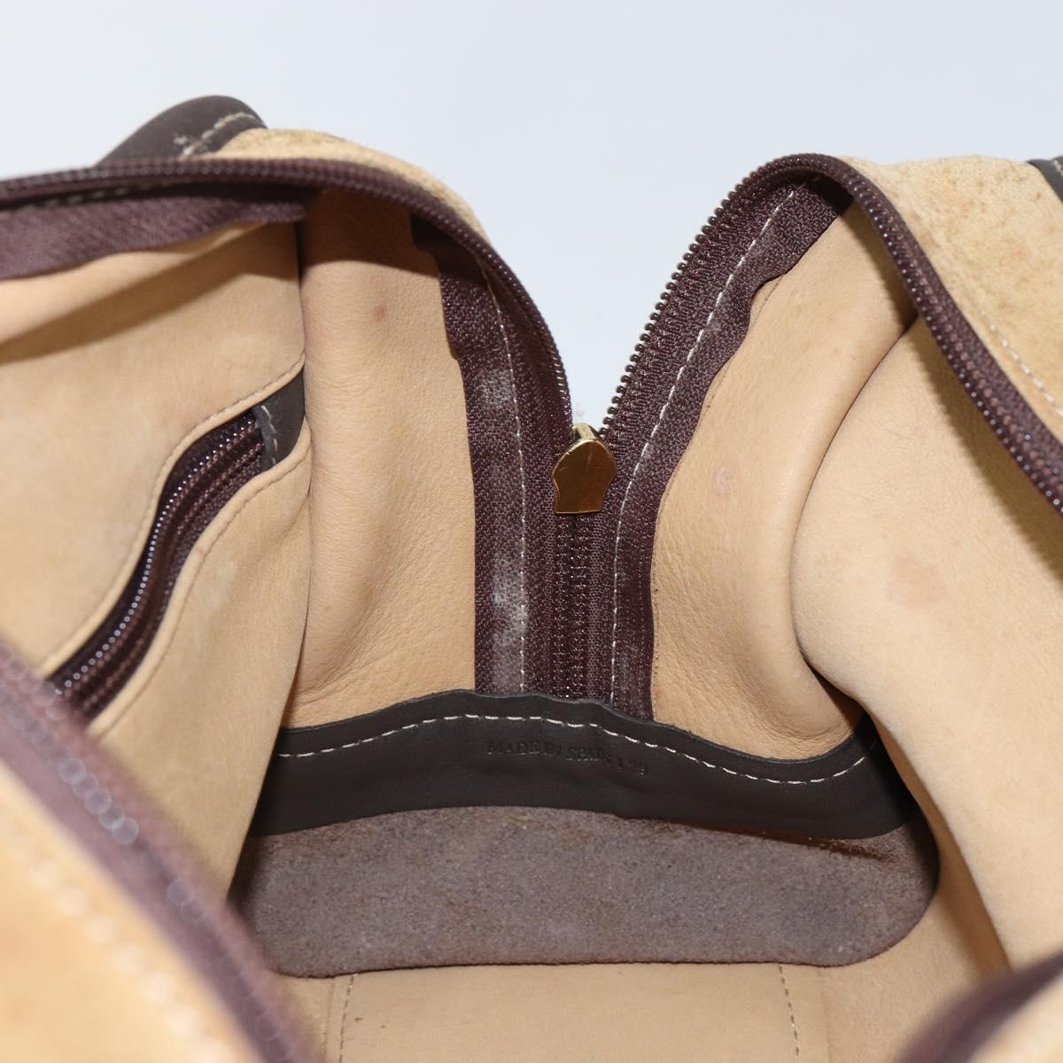 LOEWE Anagram Amazonas 23 Hand Bag Suede Leather Beige Gold Auth bs29255