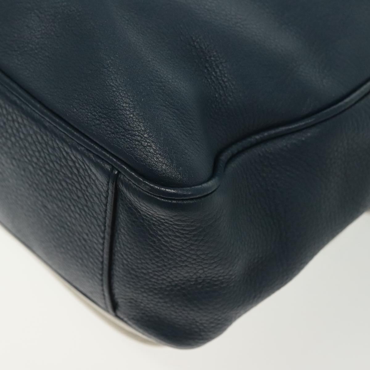 PRADA Shoulder Bag Leather White Blue Silver Auth bs29256