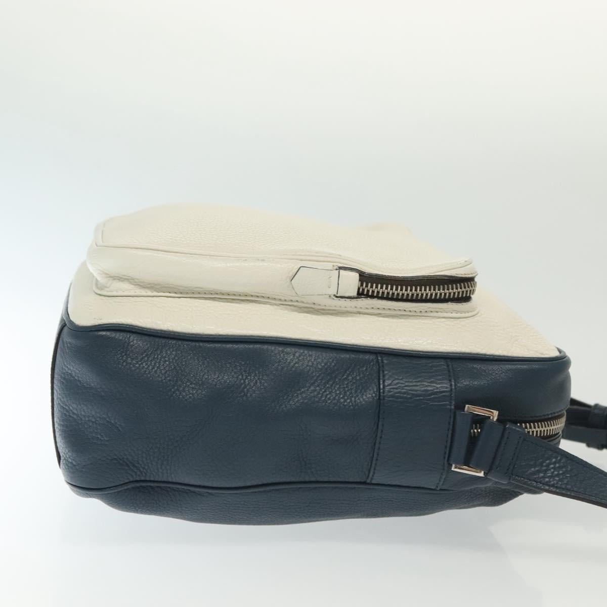 PRADA Shoulder Bag Leather White Blue Silver Auth bs29256