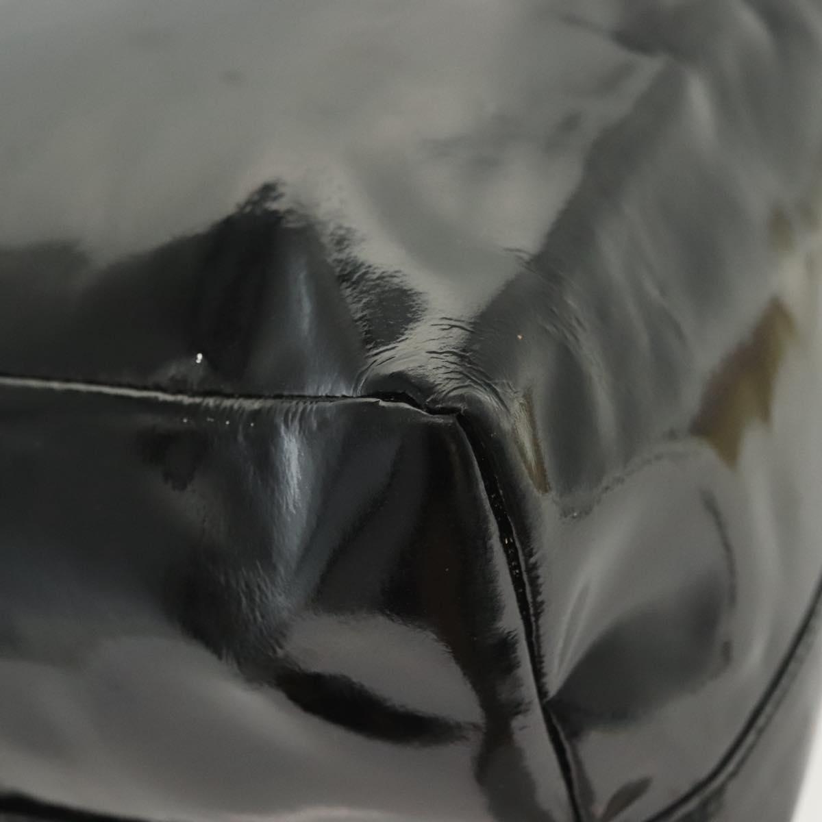 PRADA Hand Bag Patent leather Black Silver Auth bs29257