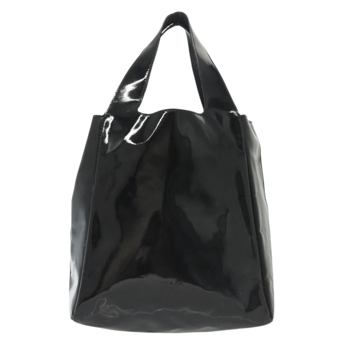 PRADA Hand Bag Patent leather Black Silver Auth bs29257