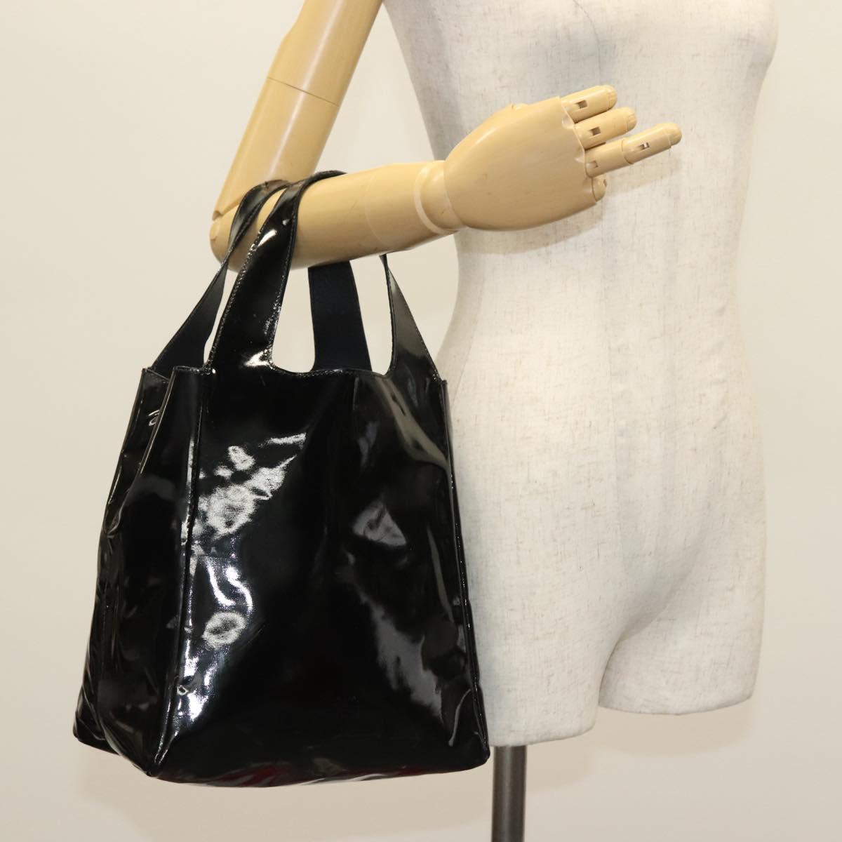 PRADA Hand Bag Patent leather Black Silver Auth bs29257