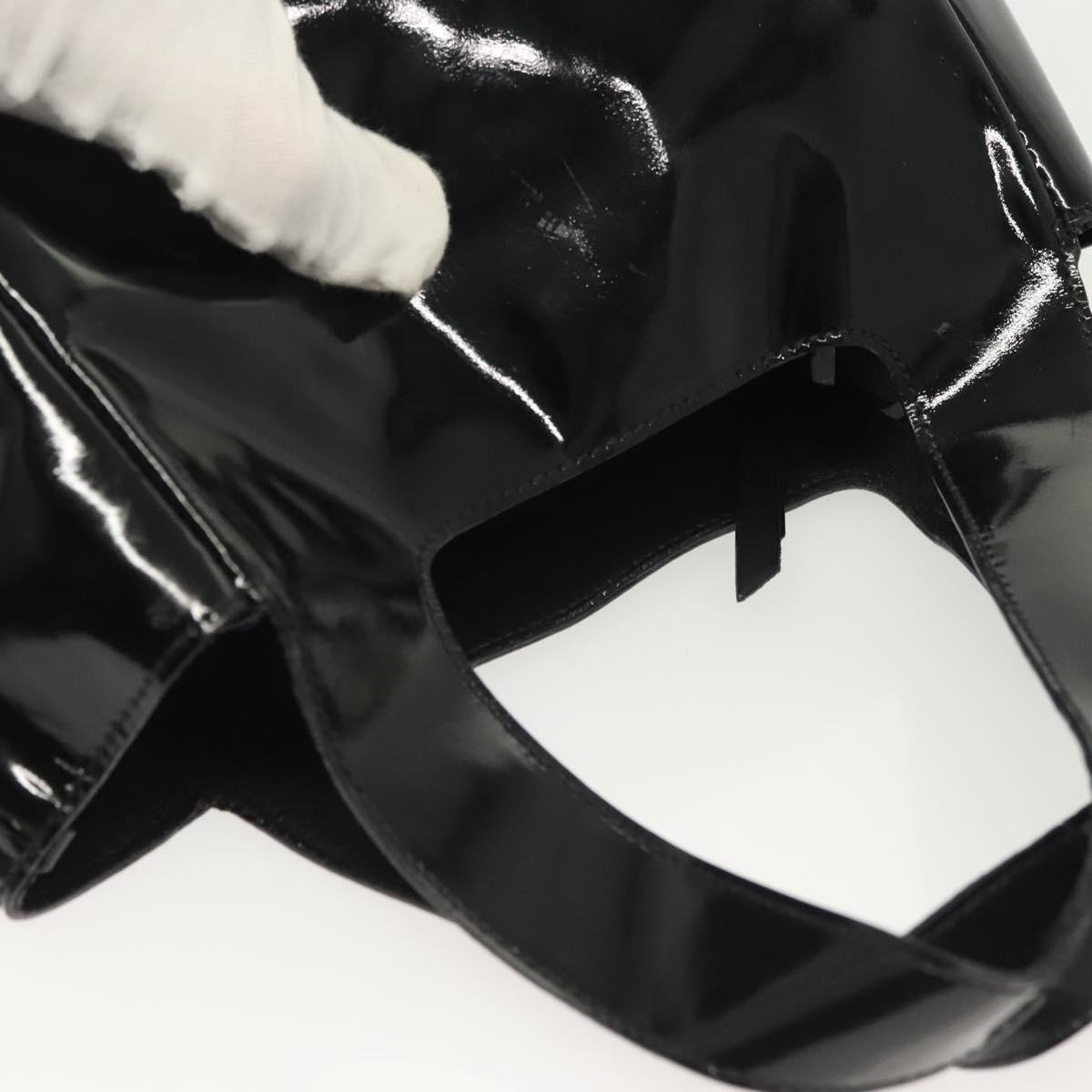 PRADA Hand Bag Patent leather Black Silver Auth bs29257