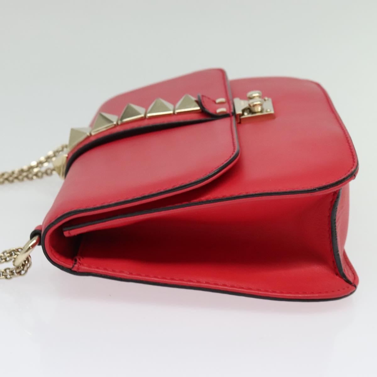 VALENTINO Studs Chain Shoulder Bag Leather Pink Gold Auth bs29260