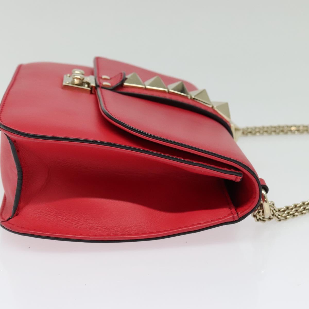 VALENTINO Studs Chain Shoulder Bag Leather Pink Gold Auth bs29260