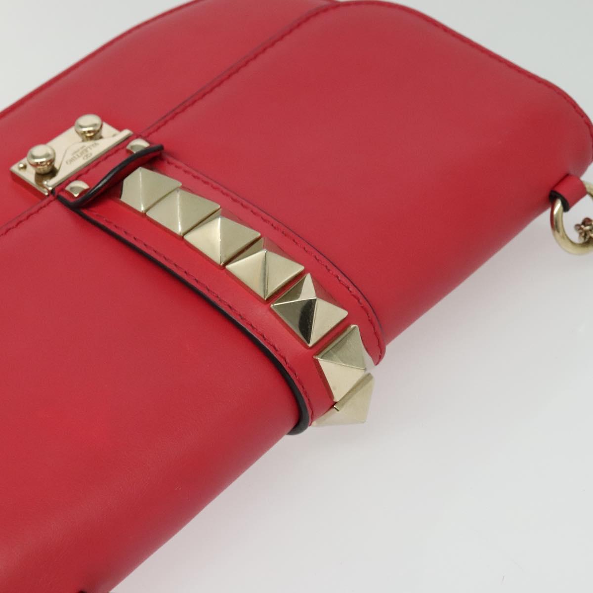 VALENTINO Studs Chain Shoulder Bag Leather Pink Gold Auth bs29260