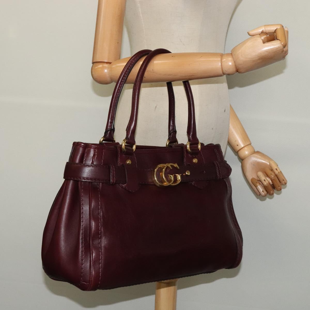 GUCCI Tote Bag Leather Bordeaux Gold 247183 Auth bs29261