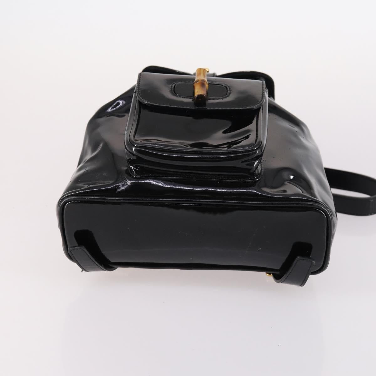 GUCCI Bamboo Backpack Enamel Black Gold 003 2058 0030 Auth bs29262