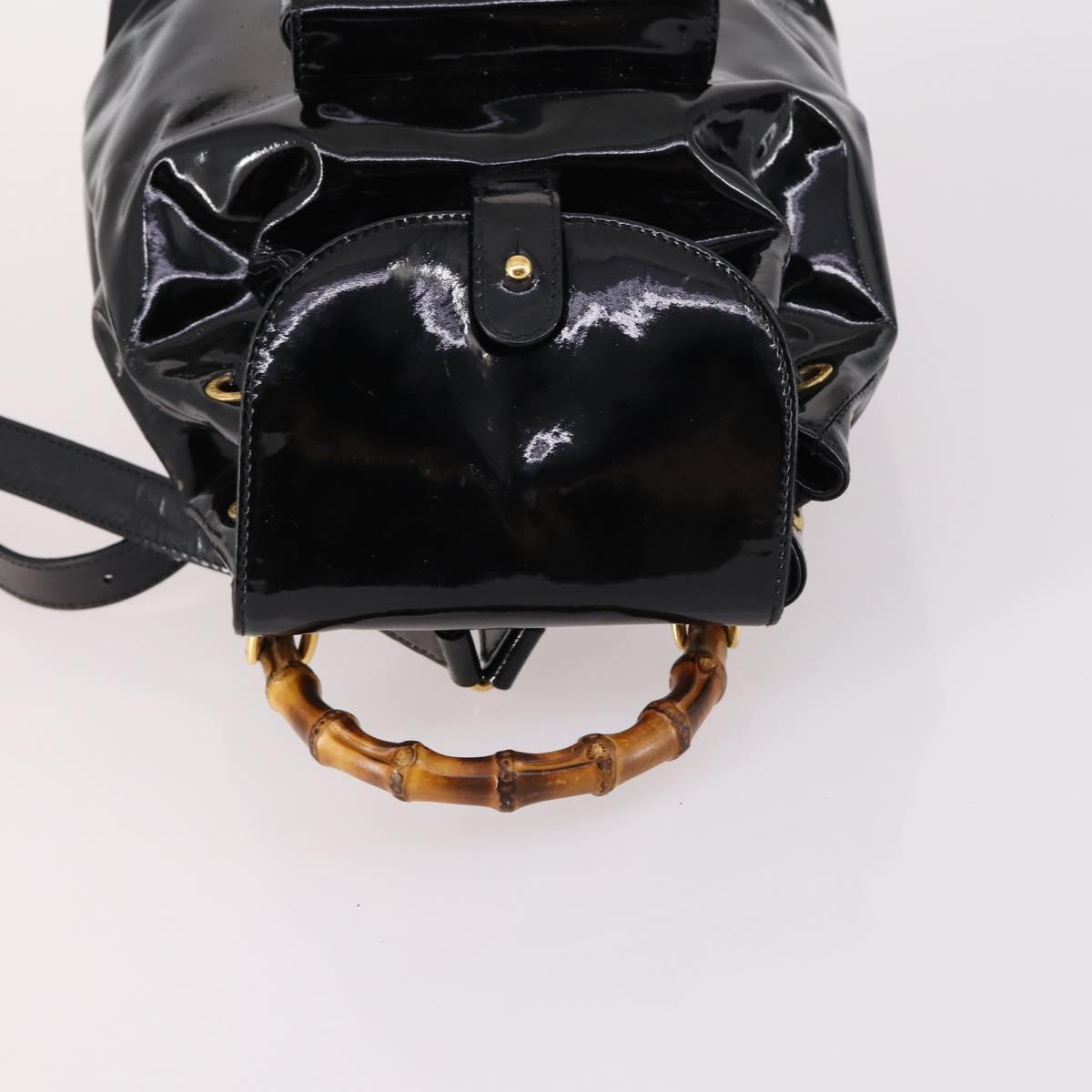 GUCCI Bamboo Backpack Enamel Black Gold 003 2058 0030 Auth bs29262