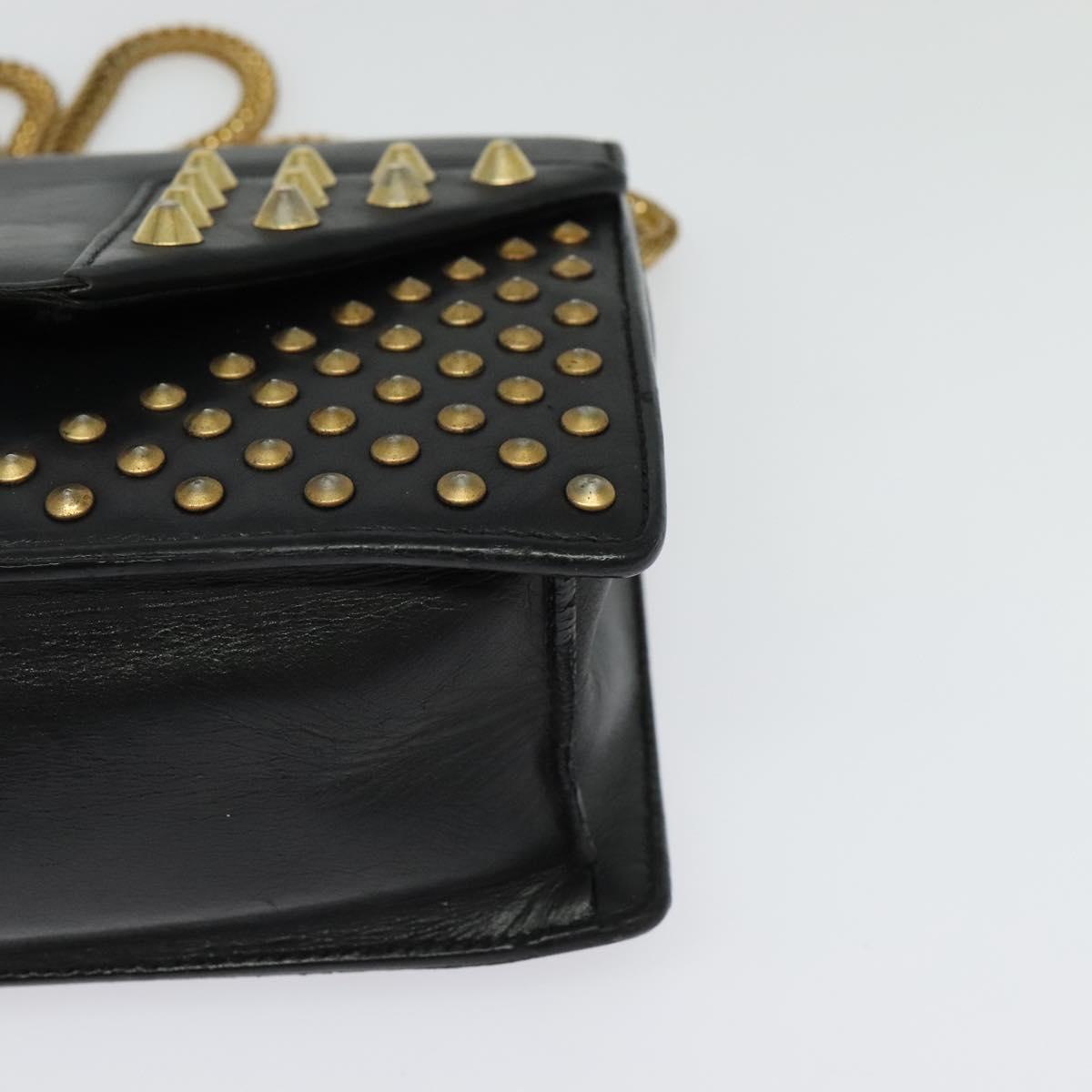SAINT LAURENT Studs Chain Shoulder Bag Leather Black Gold Auth bs29263