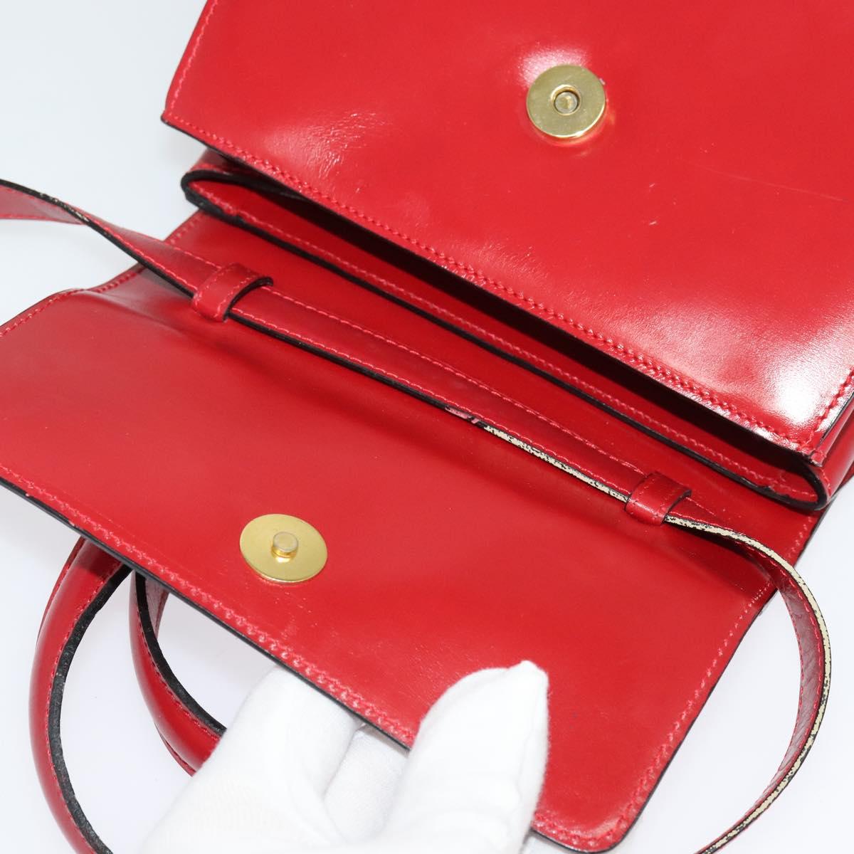 LOEWE Anagram Hand Bag Leather 2way Red Gold Auth bs29264