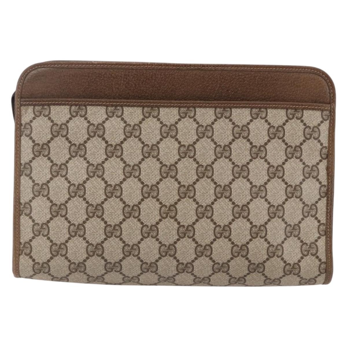 GUCCI GG Supreme Clutch Bag PVC Beige 97 01 037 Auth bs29268