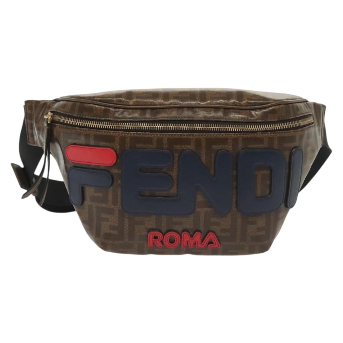 FENDI Zucca Canvas FILA Collaboration Waist Bag Coated Canvas Auth bs29270