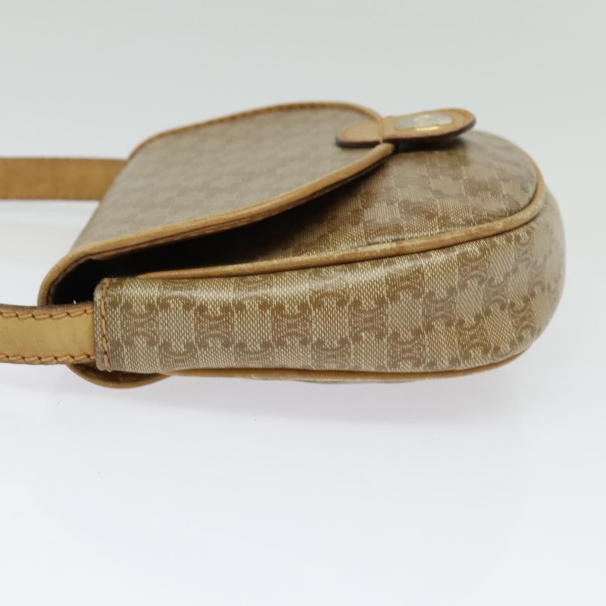 CELINE Macadam Canvas Shoulder Bag PVC Beige Gold Auth bs29271
