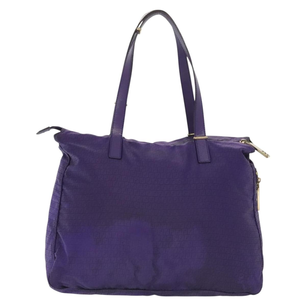 FENDI Zucchino Canvas Tote Bag Nylon Purple Gold Auth bs29272