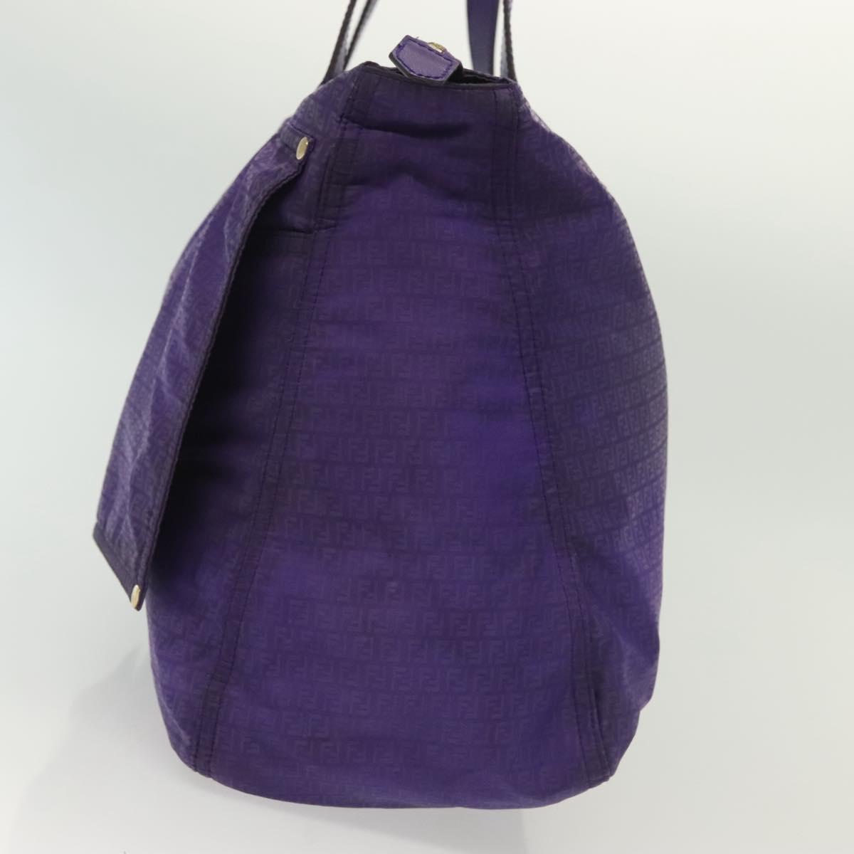 FENDI Zucchino Canvas Tote Bag Nylon Purple Gold Auth bs29272
