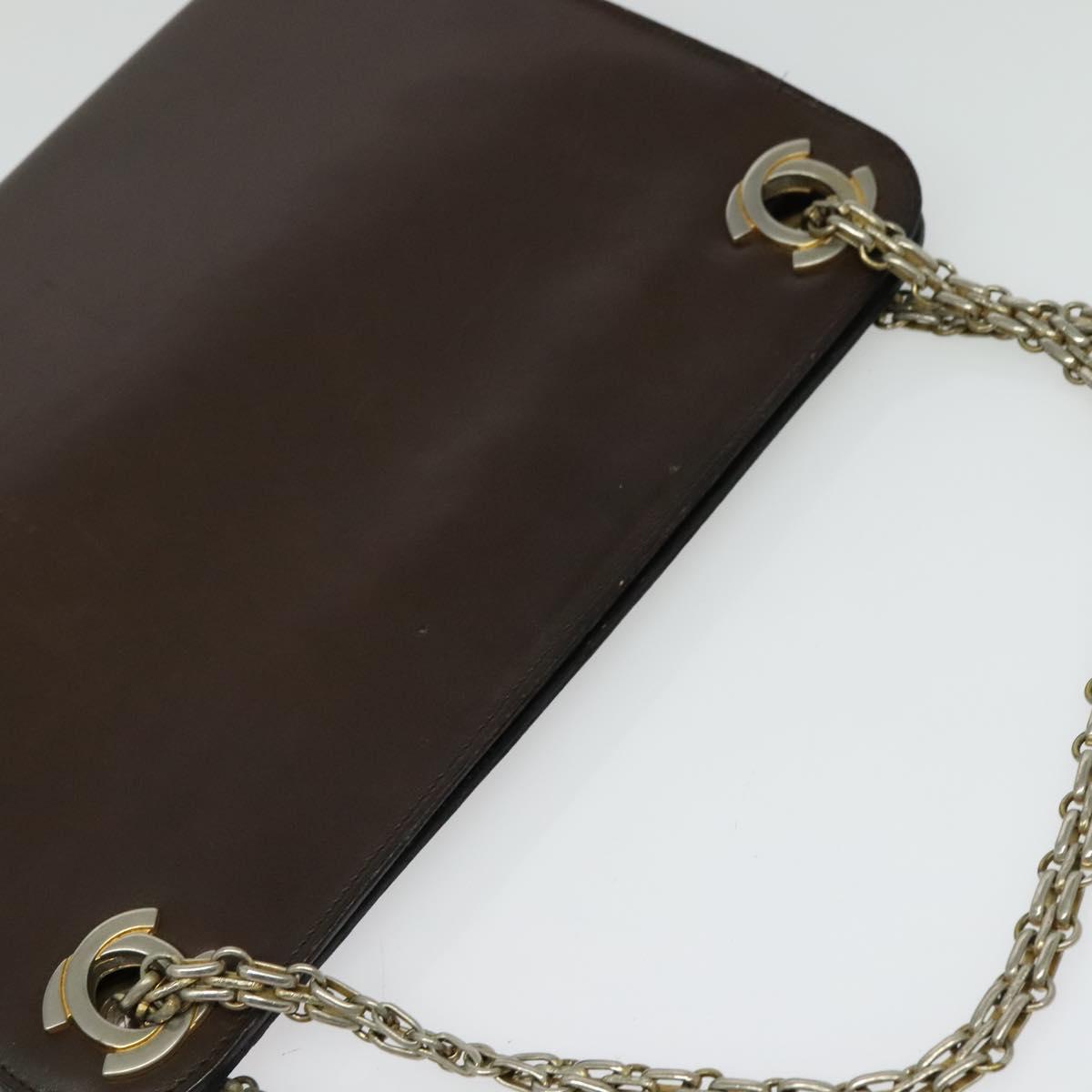 CHANEL Chain Hand Bag Leather Brown gold CC Auth bs29274