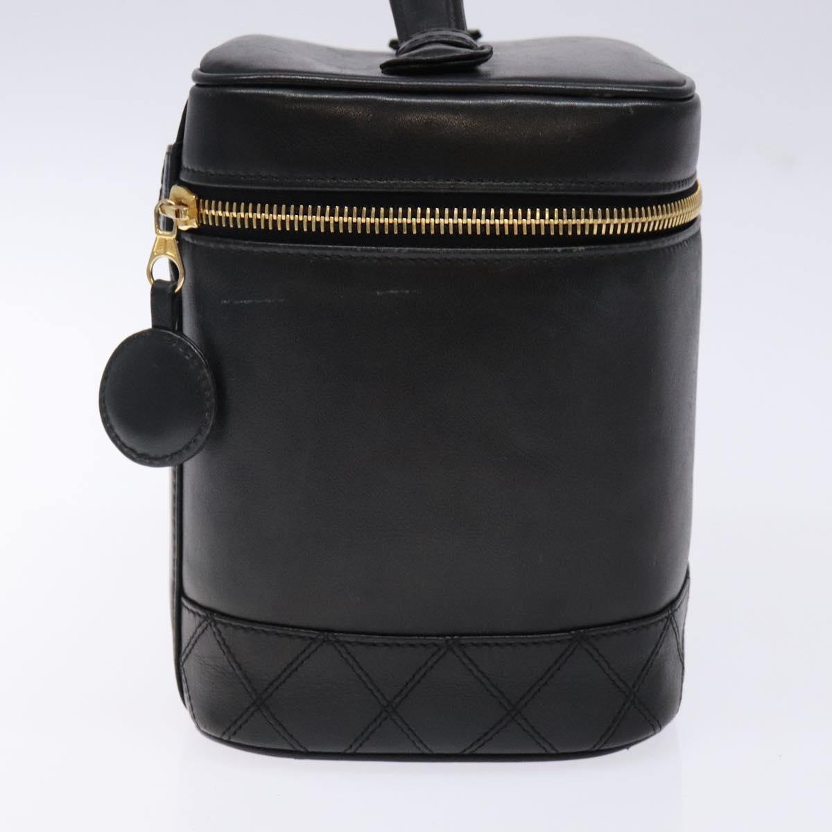 CHANEL Vanity Pouch Leather Black Gold CC Auth bs29276