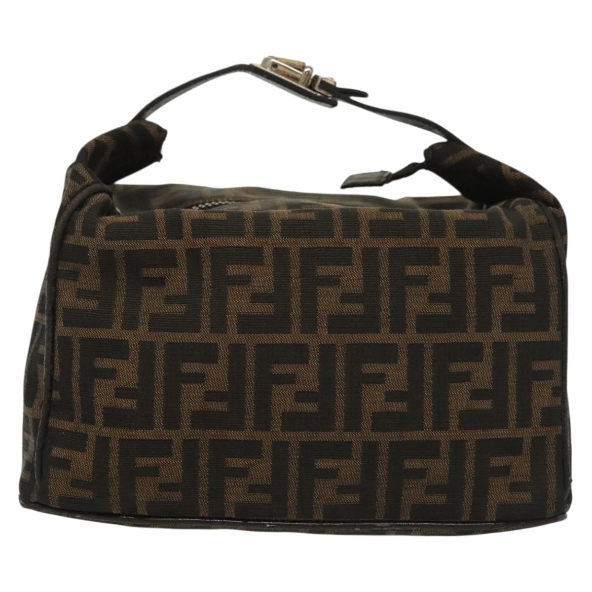 FENDI Zucca Canvas Vanity Pouch Black Brown Silver Auth bs29279