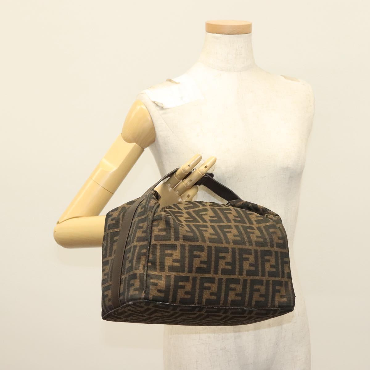 FENDI Zucca Canvas Vanity Pouch Black Brown Silver Auth bs29279