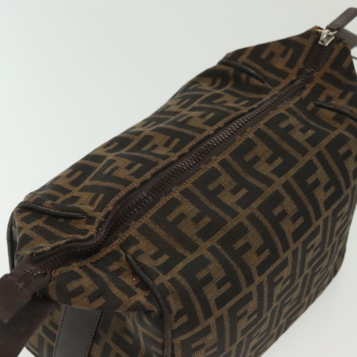 FENDI Zucca Canvas Vanity Pouch Black Brown Silver Auth bs29279