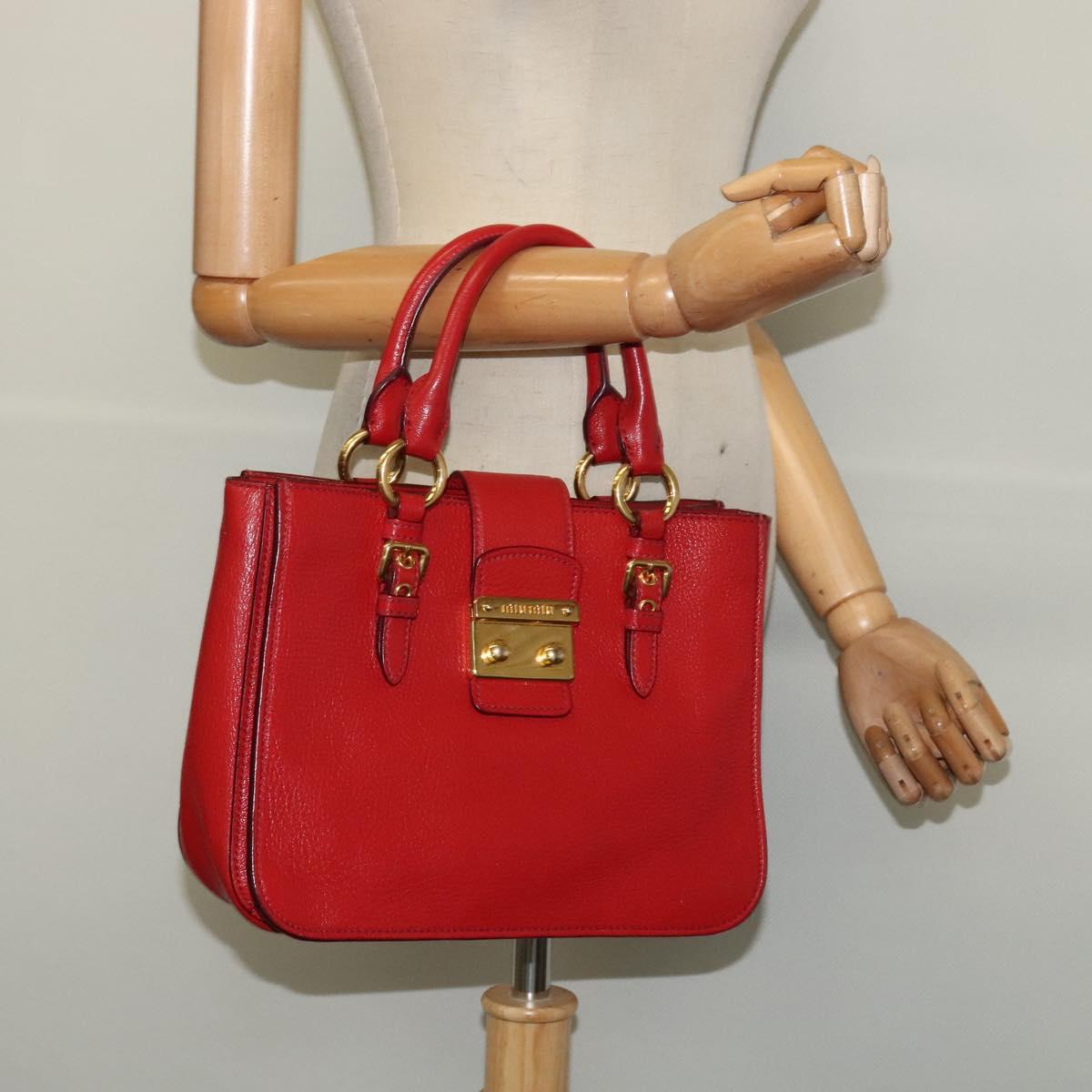 Miu Miu Hand Bag Leather Red Gold Auth bs29282