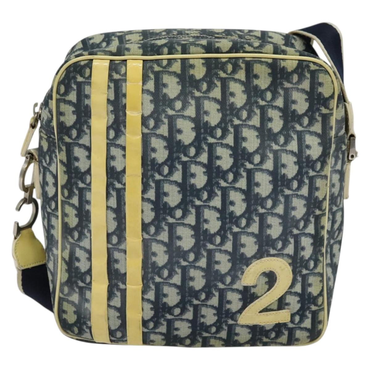 Christian Dior Trotter Canvas Shoulder Bag PVC Blue Silver Auth bs29296