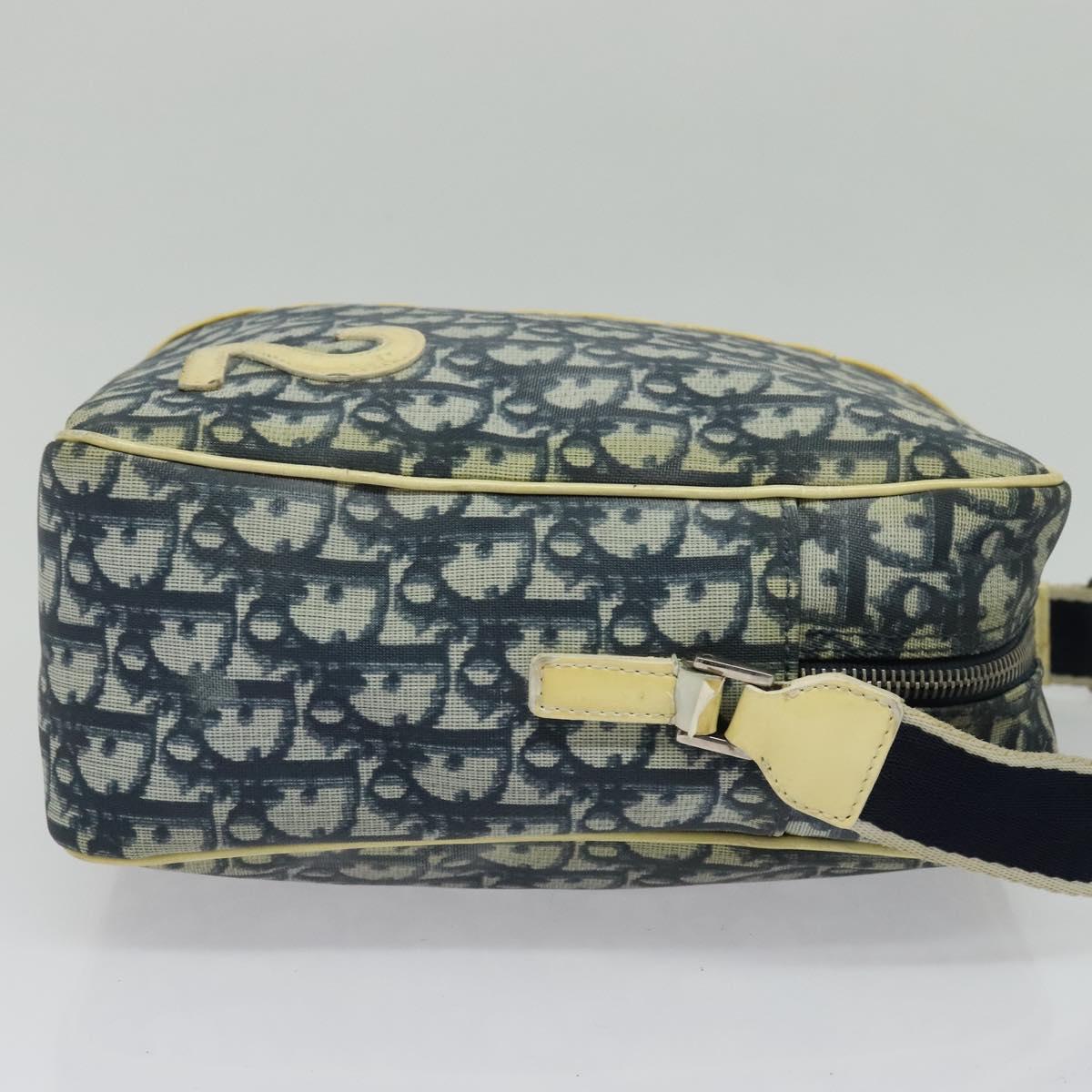 Christian Dior Trotter Canvas Shoulder Bag PVC Blue Silver Auth bs29296