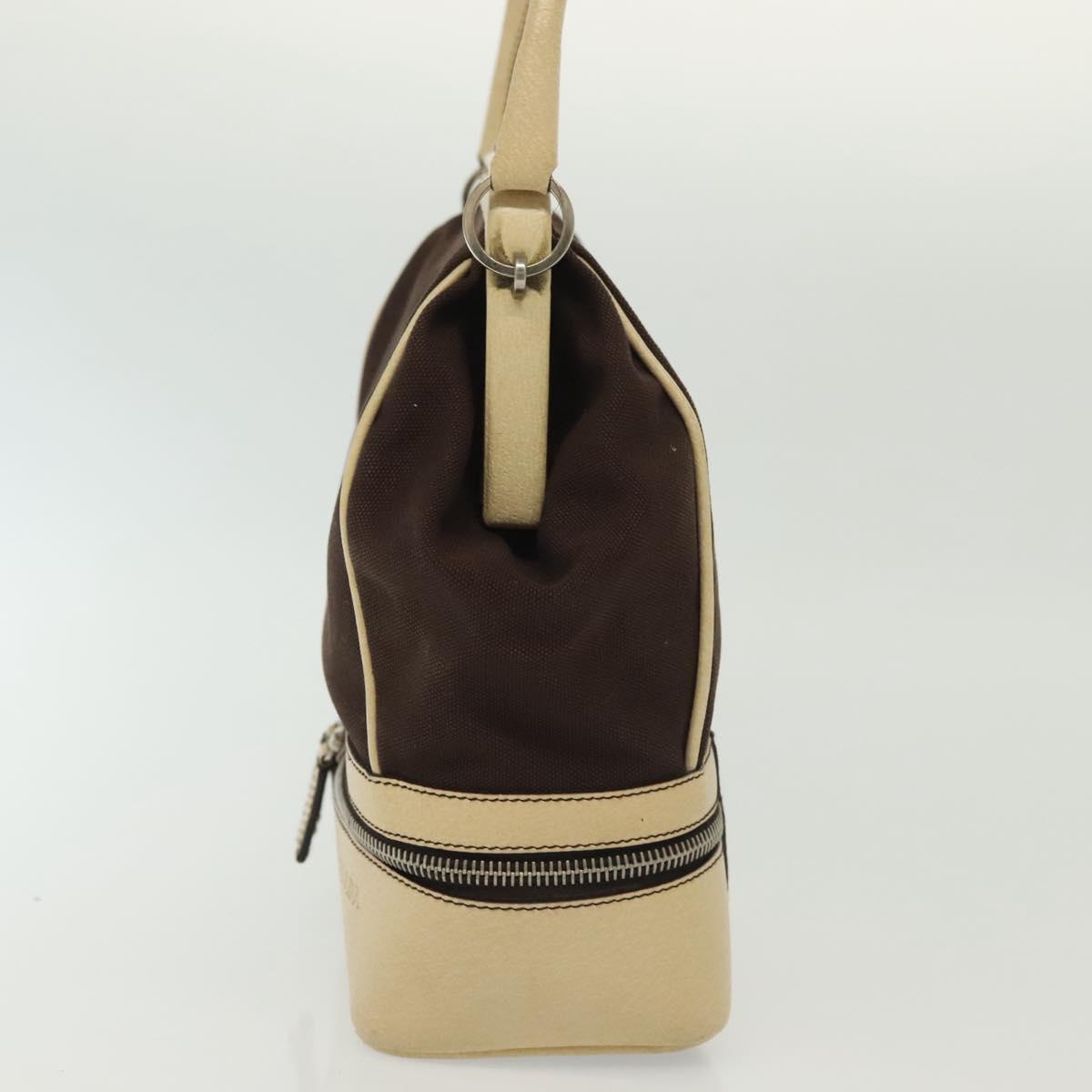 PRADA Hand Bag Canvas Leather Beige Brown Auth bs29303