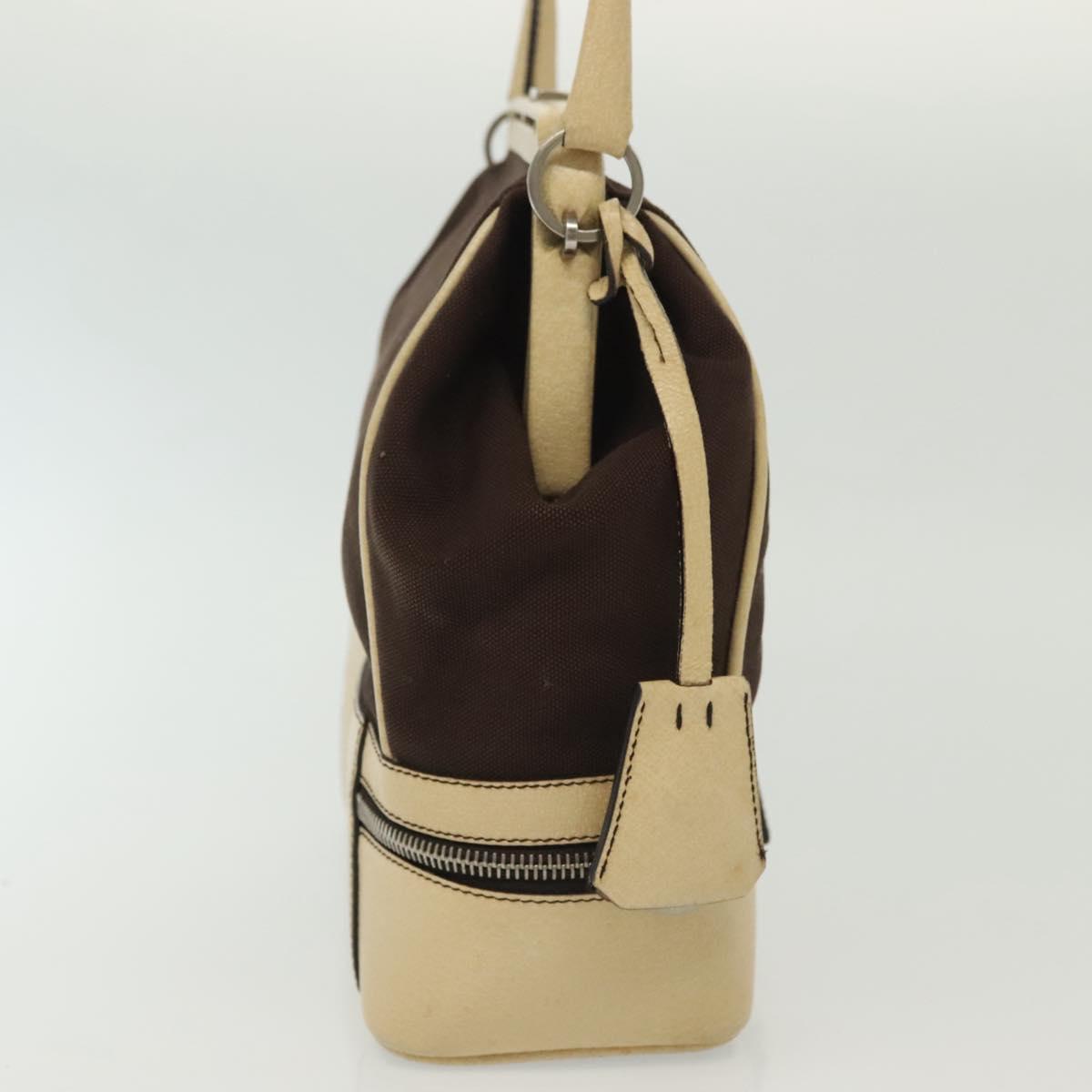 PRADA Hand Bag Canvas Leather Beige Brown Auth bs29303