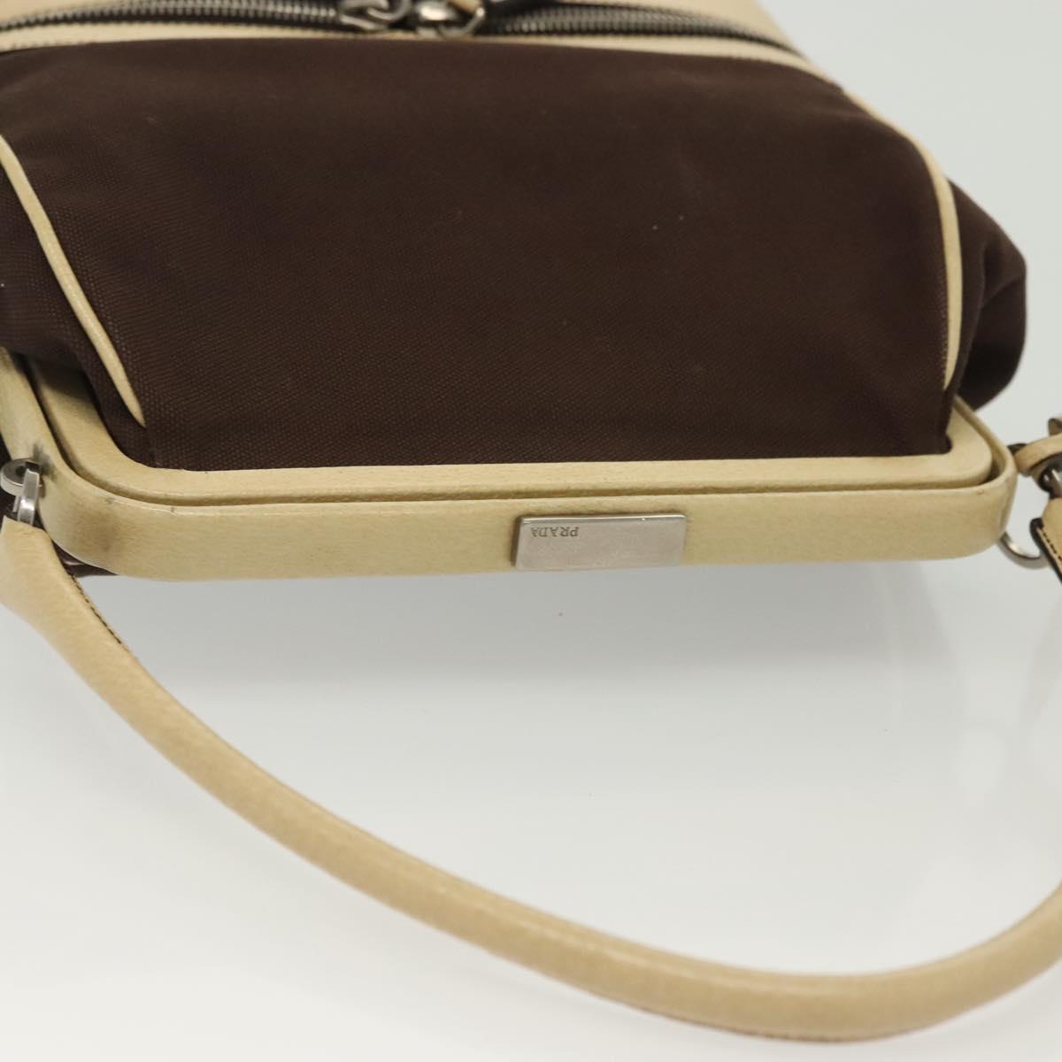 PRADA Hand Bag Canvas Leather Beige Brown Auth bs29303