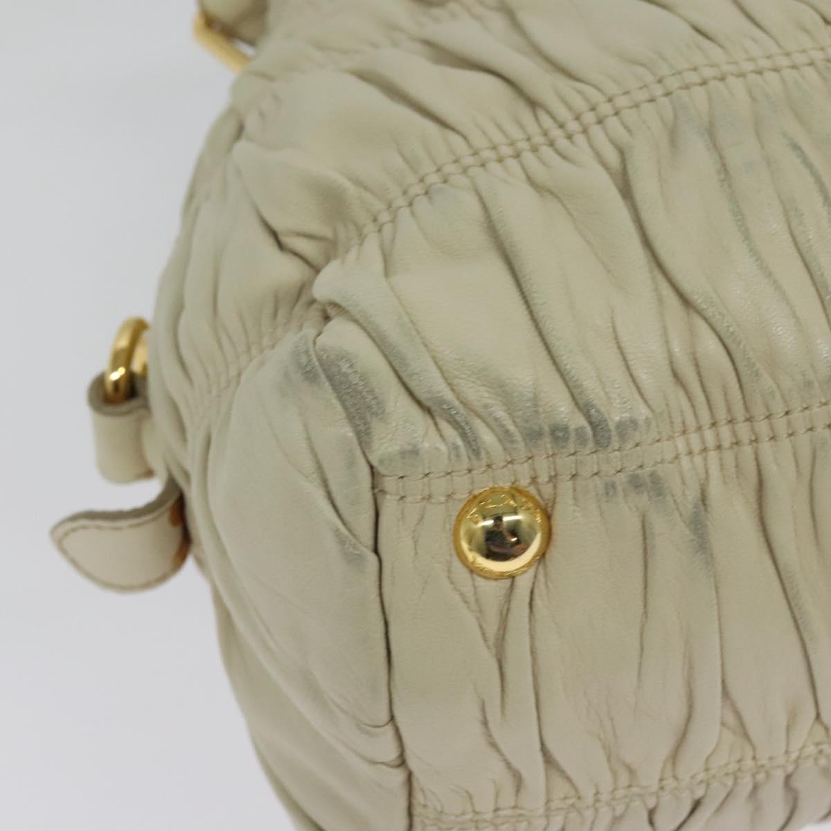 PRADA Gathered Shoulder Bag Leather Light Beige Gold Auth bs29311