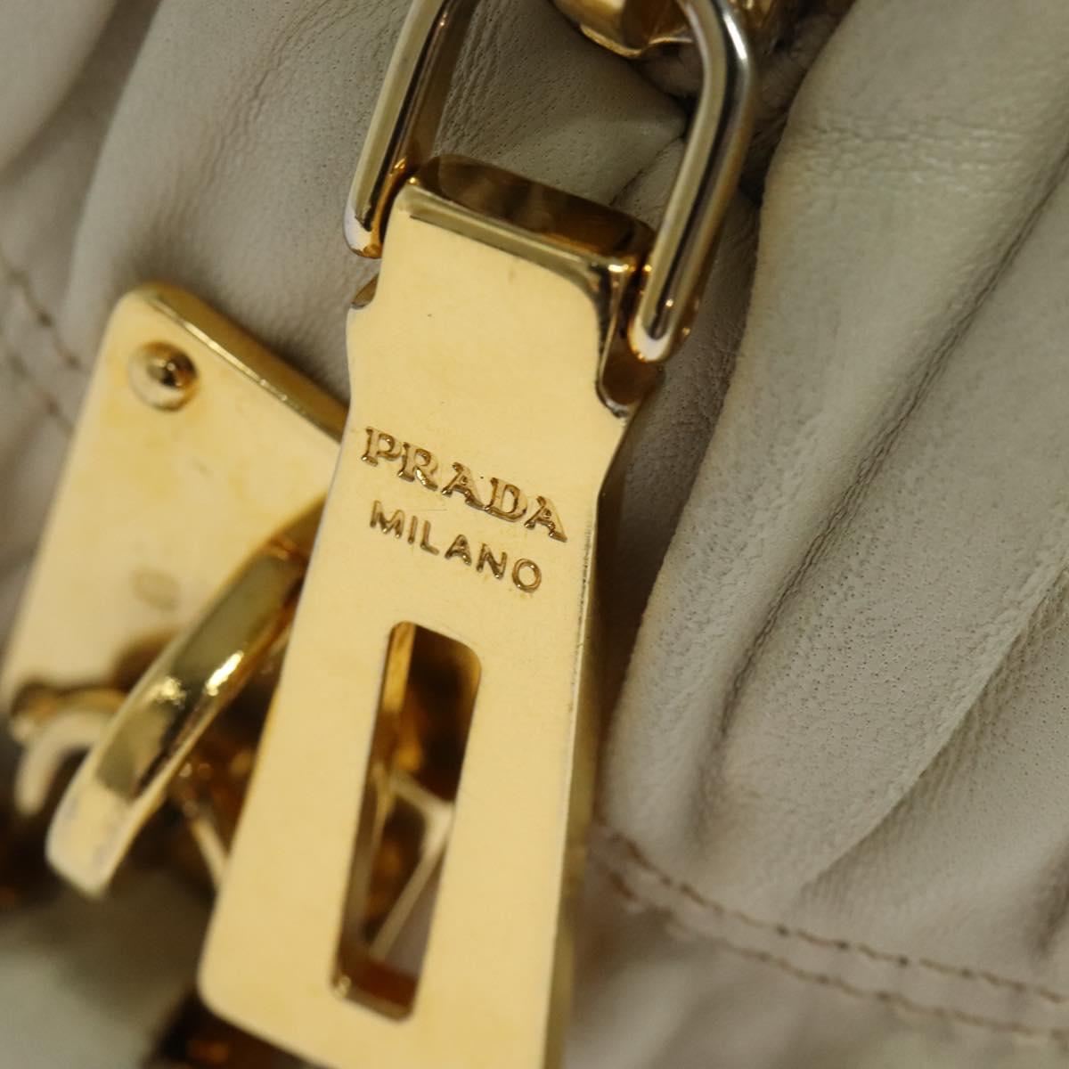 PRADA Gathered Shoulder Bag Leather Light Beige Gold Auth bs29311