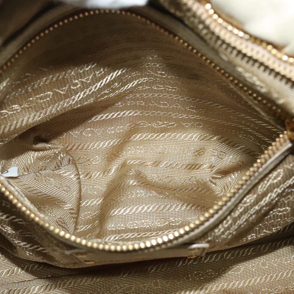 PRADA Gathered Shoulder Bag Leather Light Beige Gold Auth bs29311
