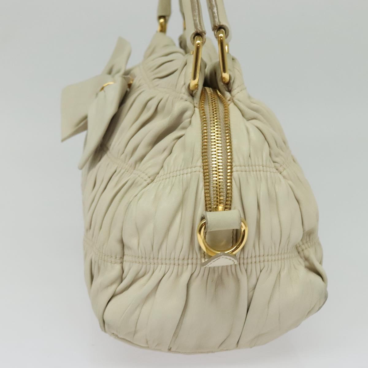 PRADA Gathered Shoulder Bag Leather Light Beige Gold Auth bs29311