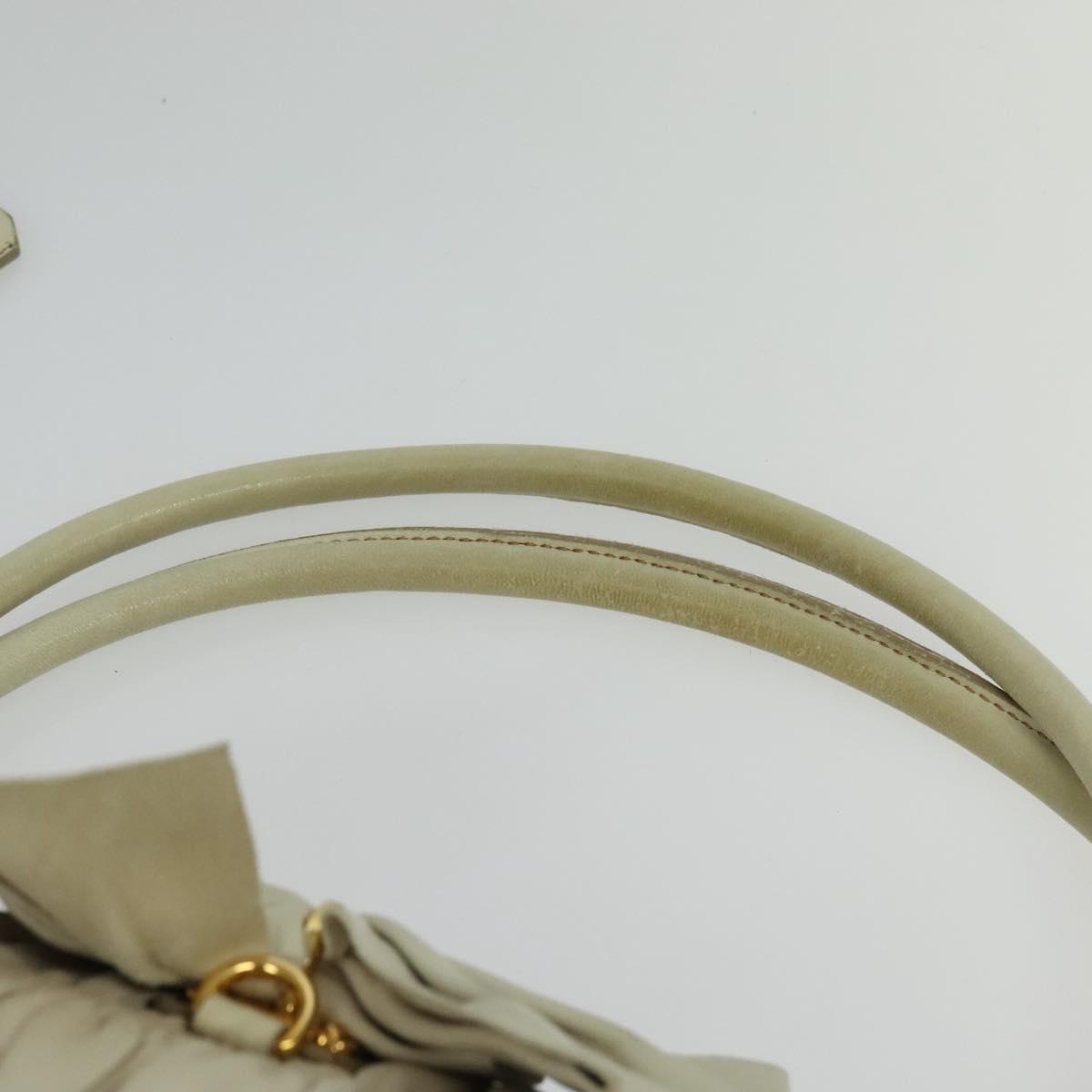 PRADA Gathered Shoulder Bag Leather Light Beige Gold Auth bs29311