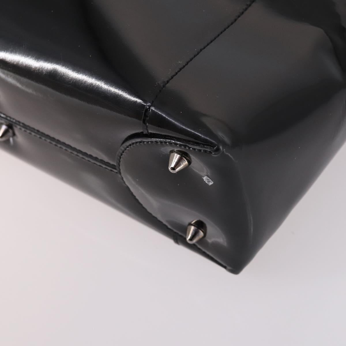 Christian Dior Maris Pearl Hand Bag Patent leather Black Silver Auth bs29312