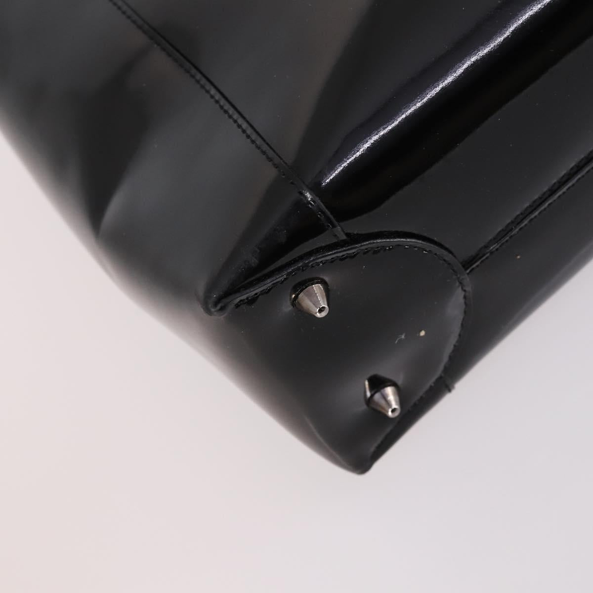 Christian Dior Maris Pearl Hand Bag Patent leather Black Silver Auth bs29312