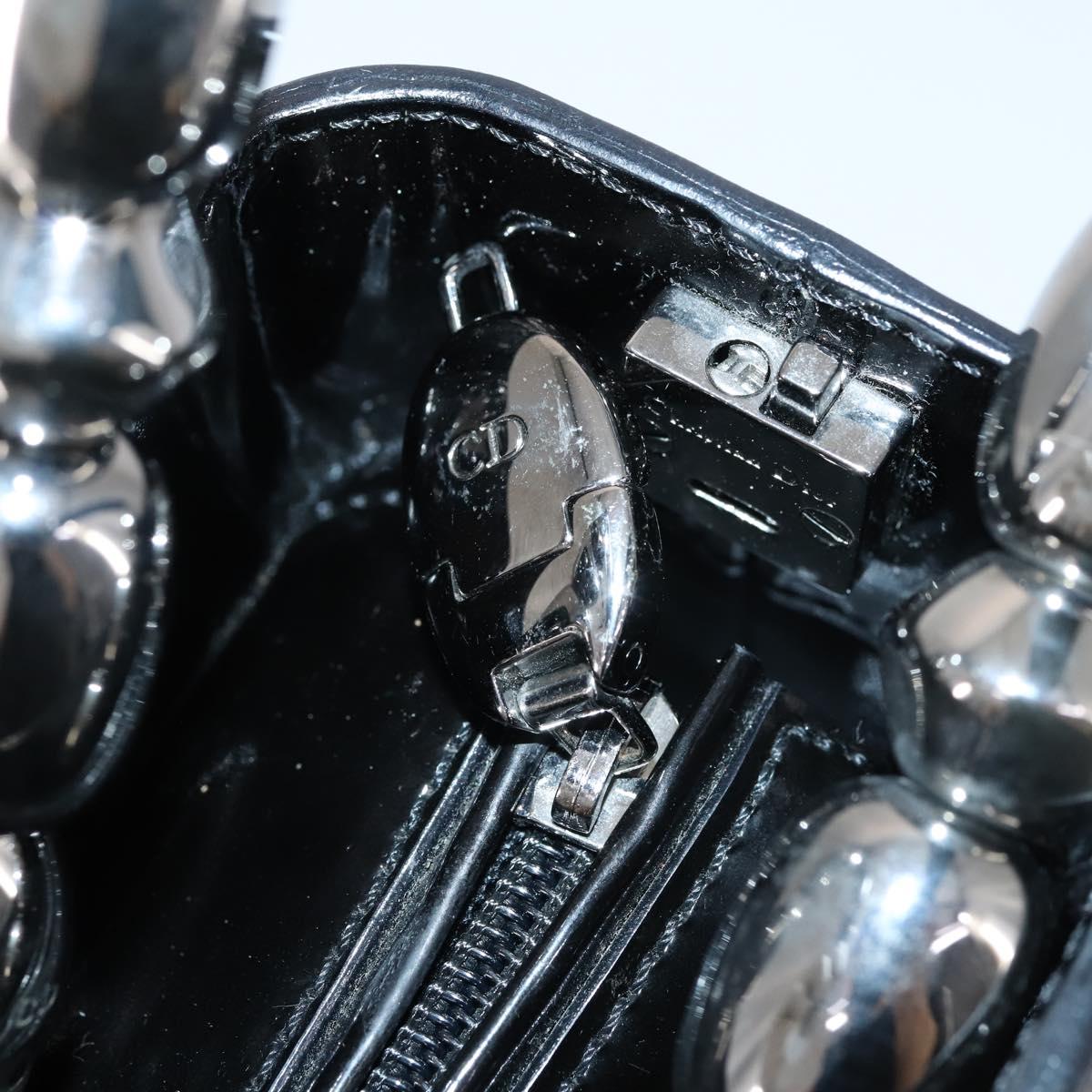 Christian Dior Maris Pearl Hand Bag Patent leather Black Silver Auth bs29312