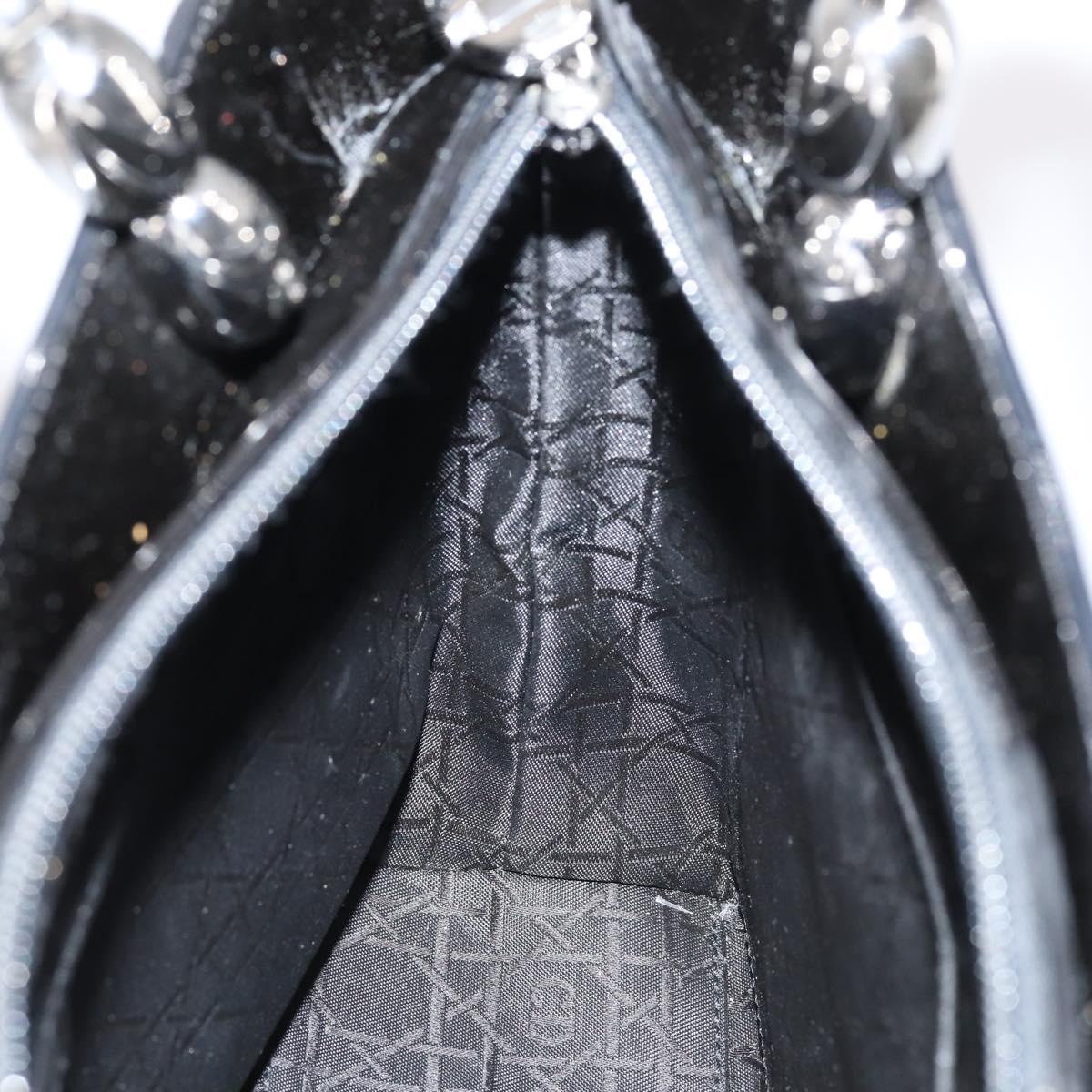Christian Dior Maris Pearl Hand Bag Patent leather Black Silver Auth bs29312