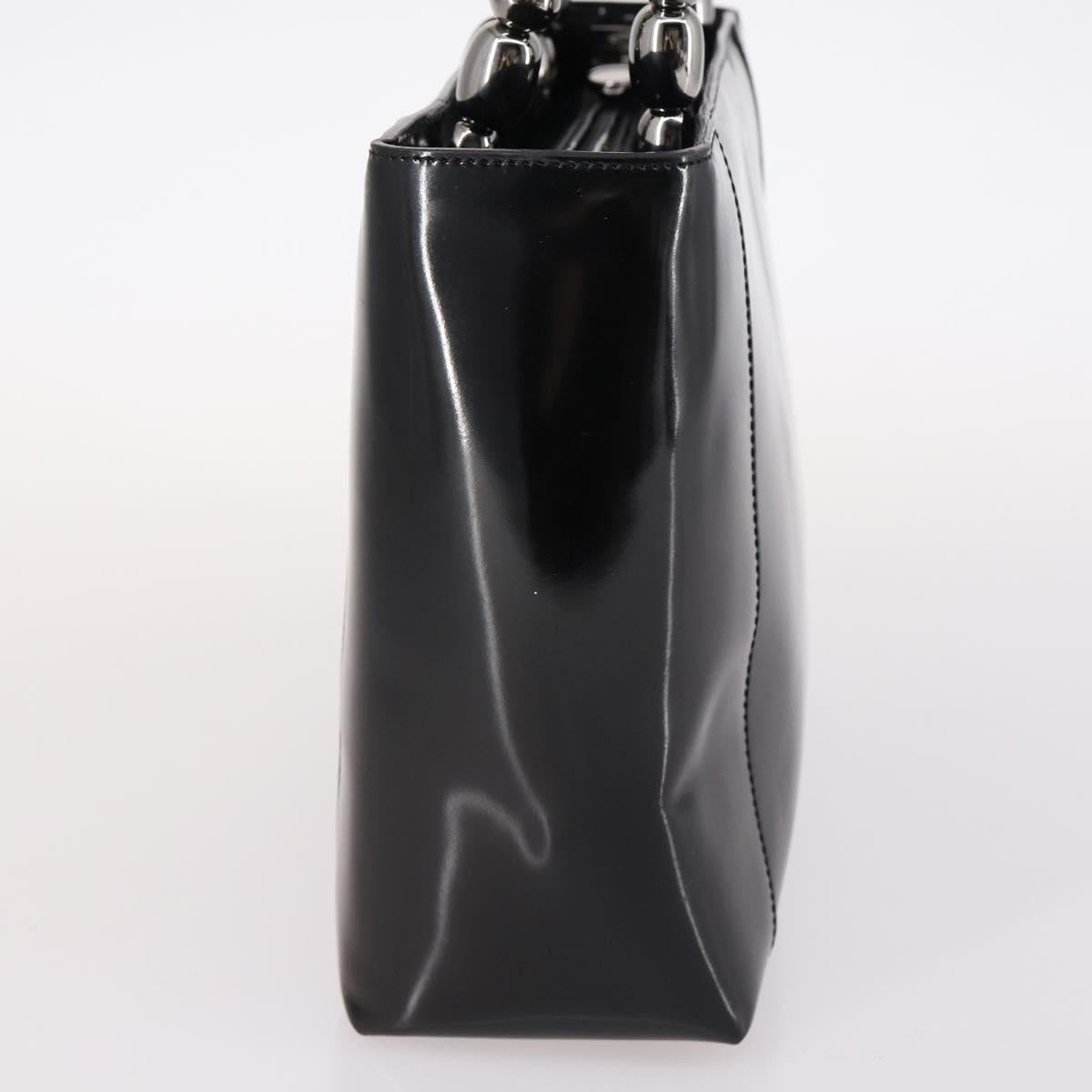 Christian Dior Maris Pearl Hand Bag Patent leather Black Silver Auth bs29312