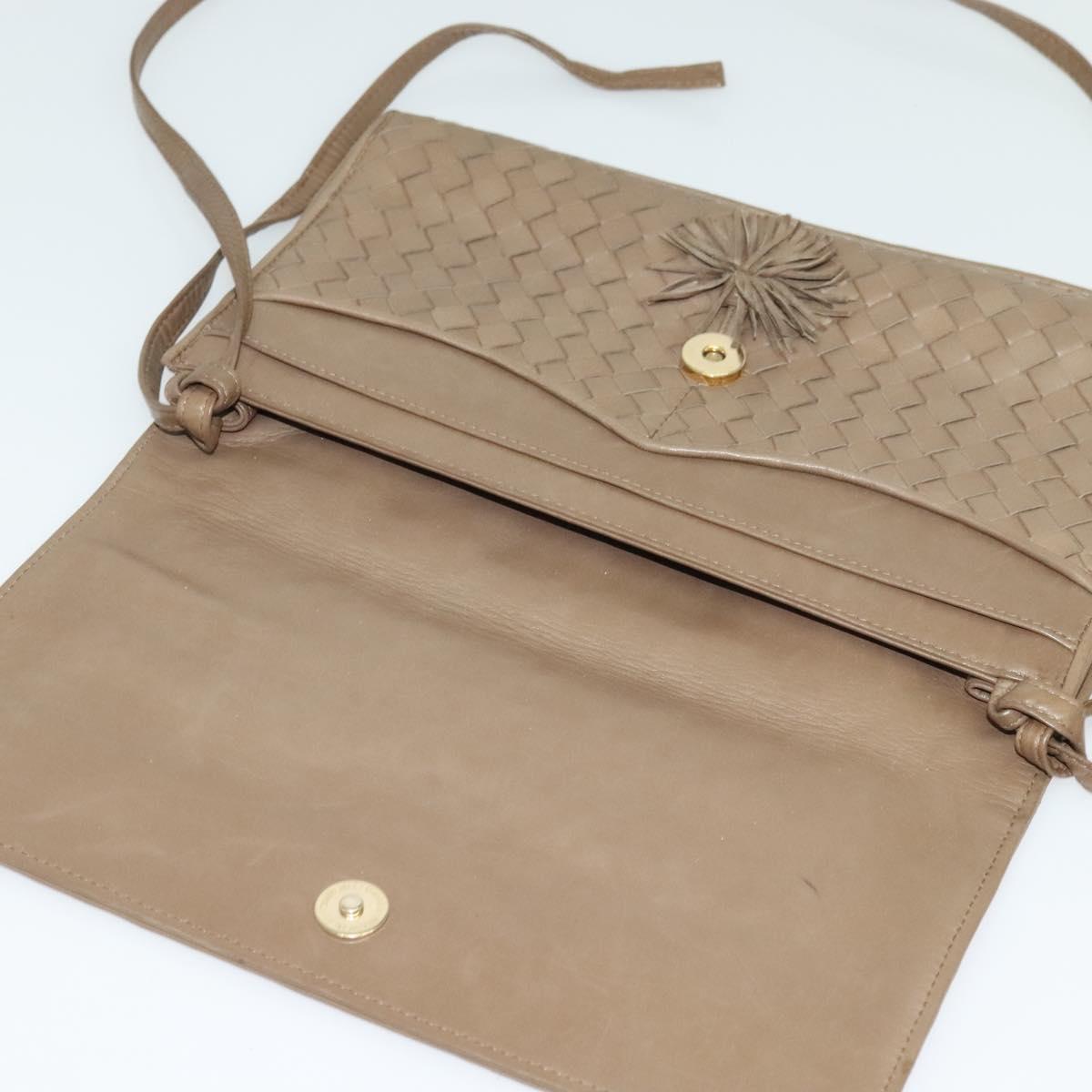 BOTTEGA VENETA INTRECCIATO Shoulder Bag Leather Beige Gold Auth bs29313