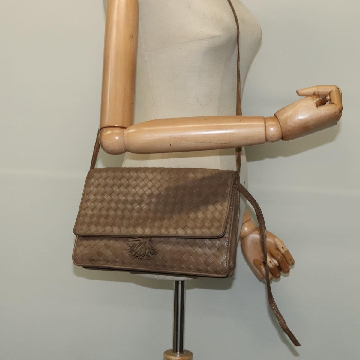 BOTTEGA VENETA INTRECCIATO Shoulder Bag Leather Beige Gold Auth bs29313