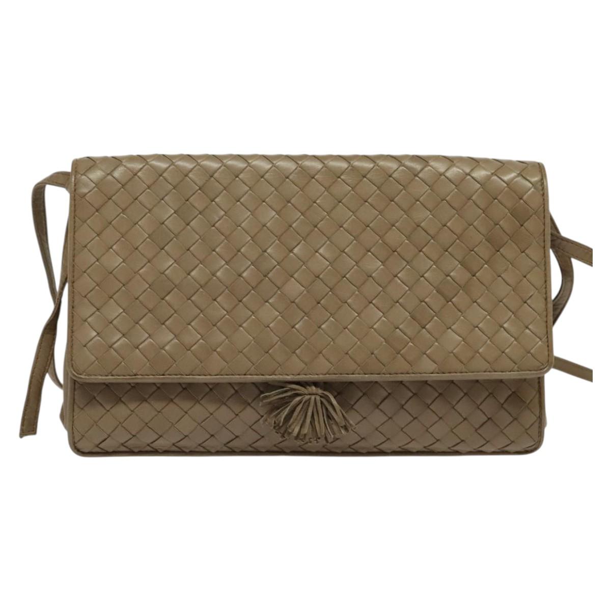 BOTTEGA VENETA INTRECCIATO Shoulder Bag Leather Beige Gold Auth bs29313
