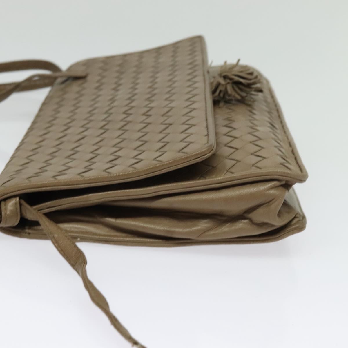 BOTTEGA VENETA INTRECCIATO Shoulder Bag Leather Beige Gold Auth bs29313