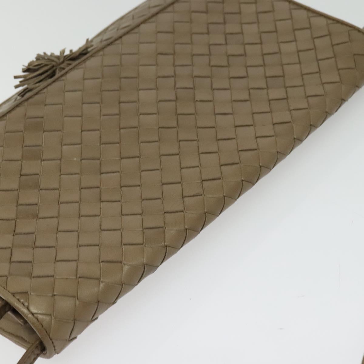 BOTTEGA VENETA INTRECCIATO Shoulder Bag Leather Beige Gold Auth bs29313