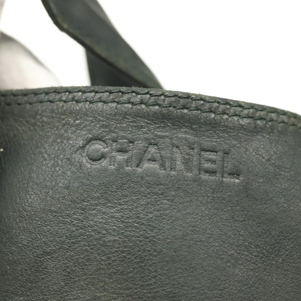 CHANEL Shoulder Bag Leather Dark green CC Auth bs29322