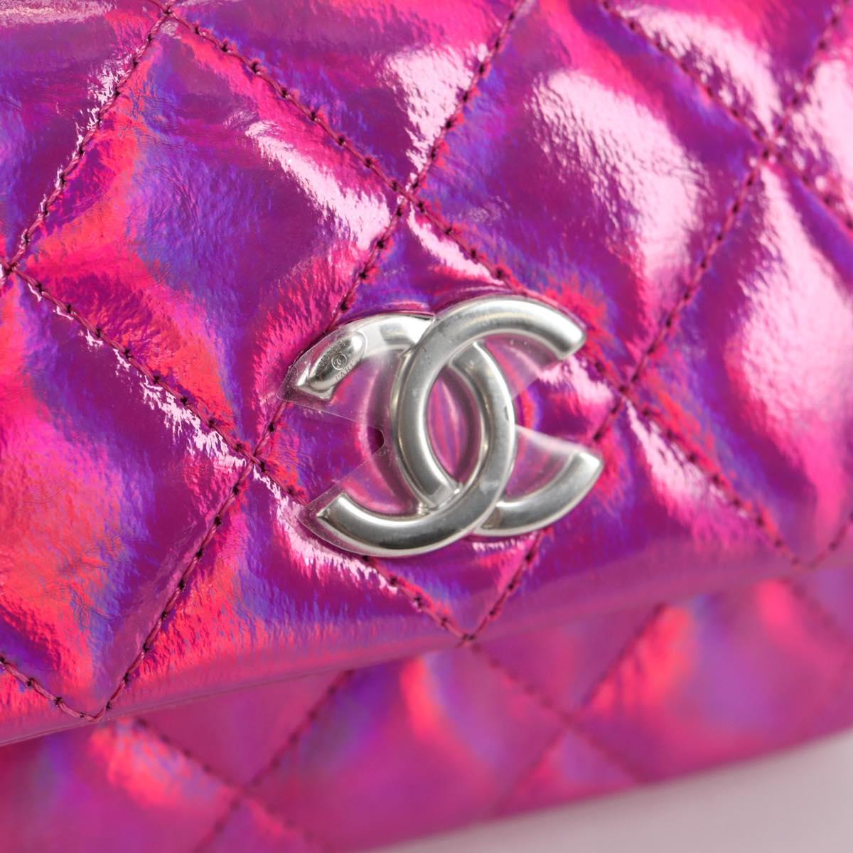 CHANEL Matelasse Pouch Patent leather Pink Silver CC Auth bs29324SM