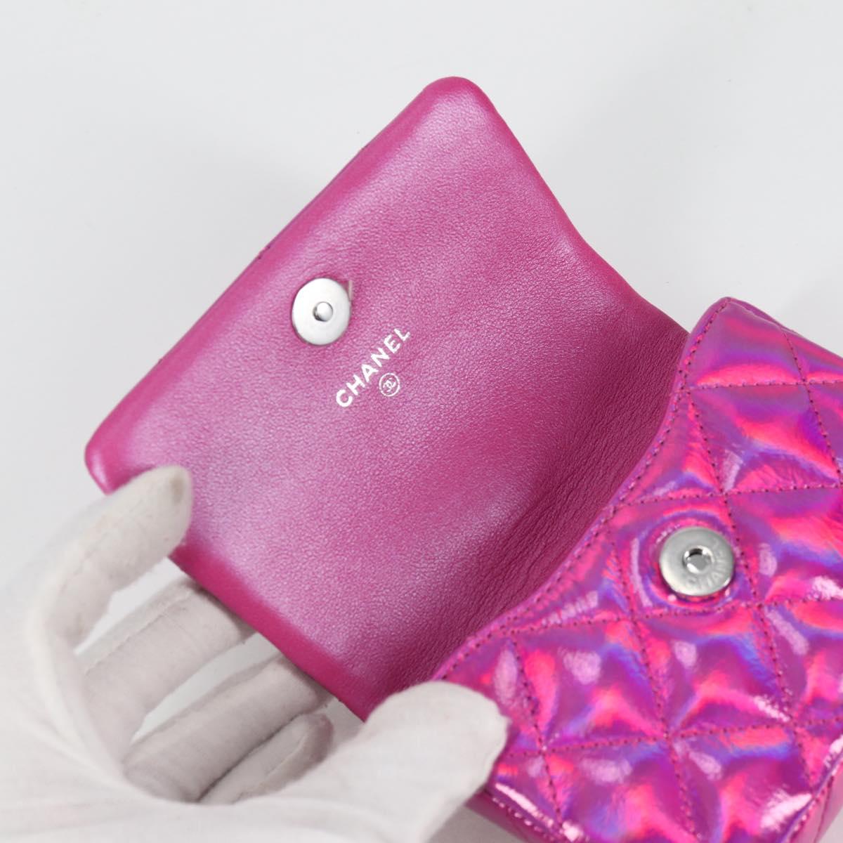 CHANEL Matelasse Pouch Patent leather Pink Silver CC Auth bs29324SM