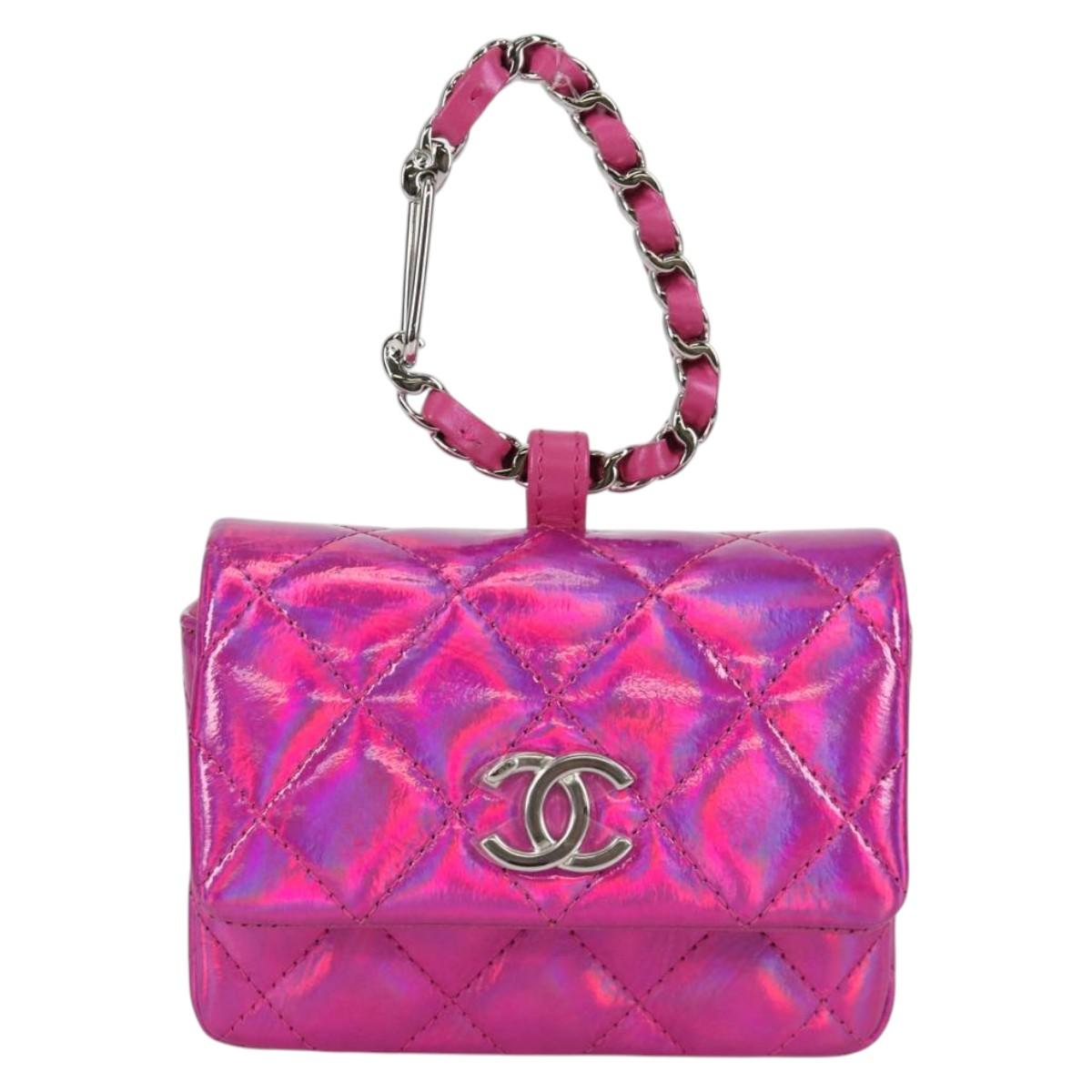 CHANEL Matelasse Pouch Patent leather Pink Silver CC Auth bs29324SM